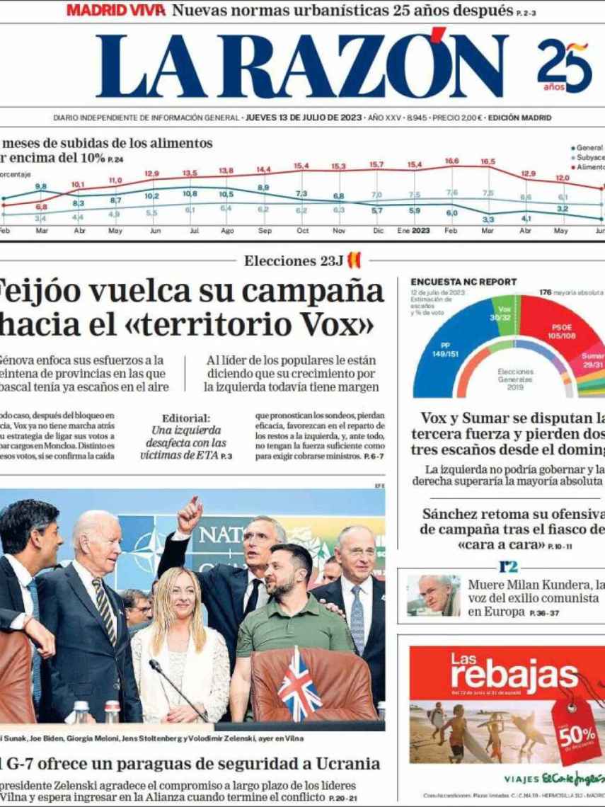 Portada de 'La Razón' de 13 de julio de 2023