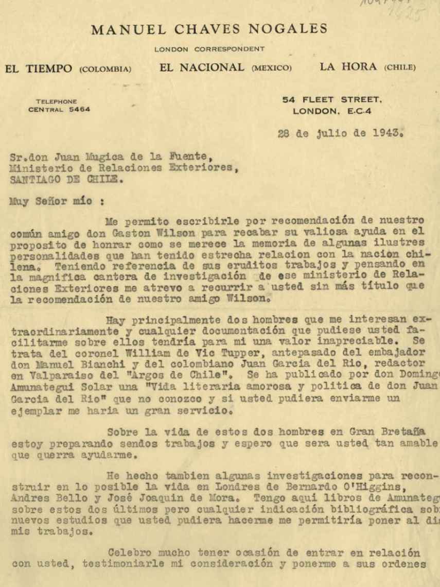 Misiva de Chaves Nogales a Juan Mújica de la Fuente (28 de julio de 1943)