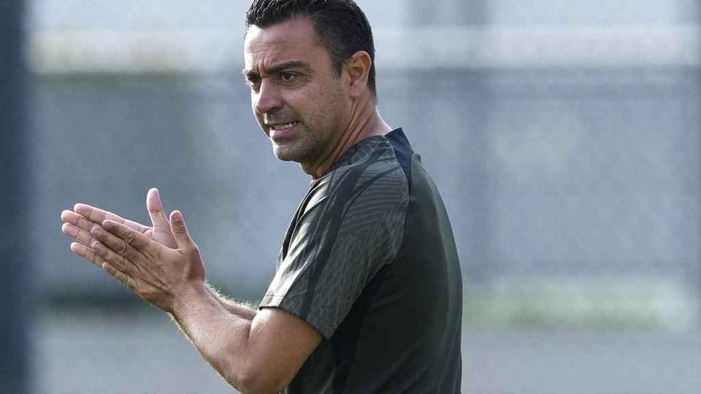 Xavi Hernández, durante una sesión de entrenamiento con el FC Barcelona