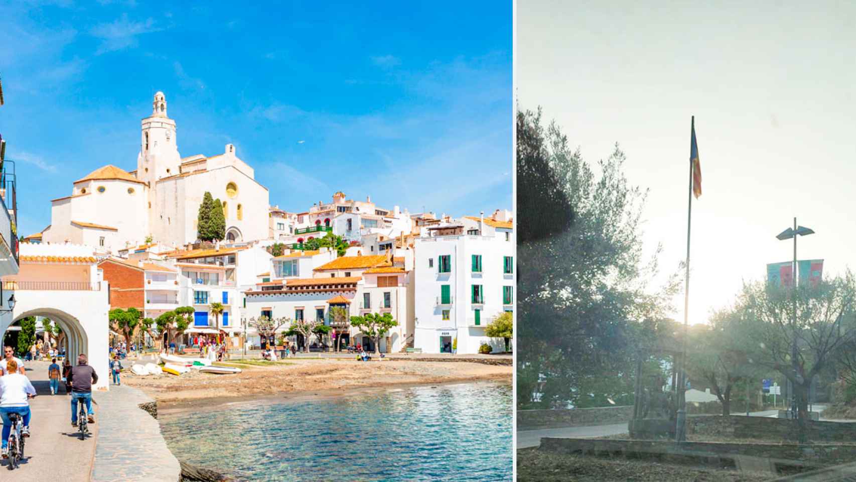 Imagen de Cadaqués, a la izquierda, y la estelada ilícita