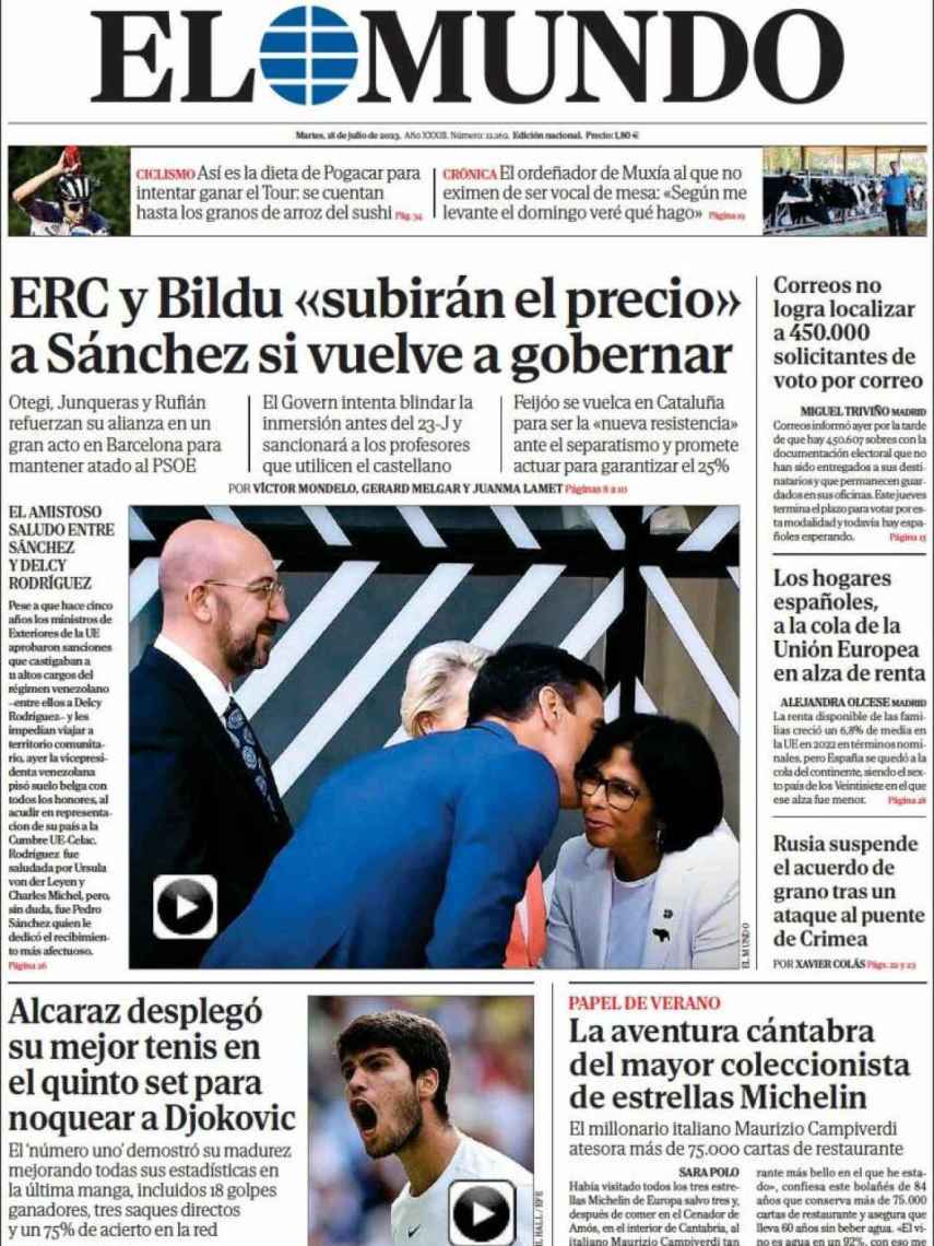 Portada de 'El Mundo' de 18 de julio de 2023