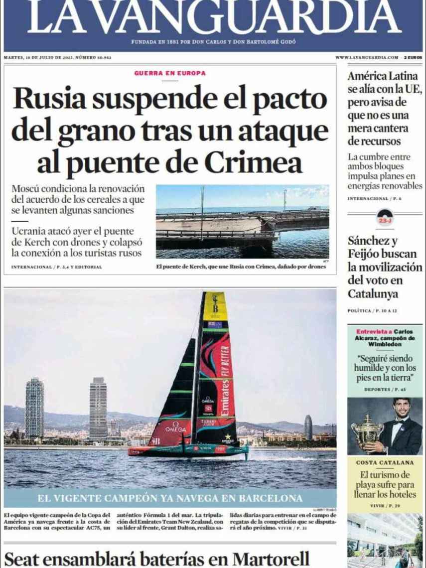 Portada de 'La Vanguardia' de 18 de julio de 2023