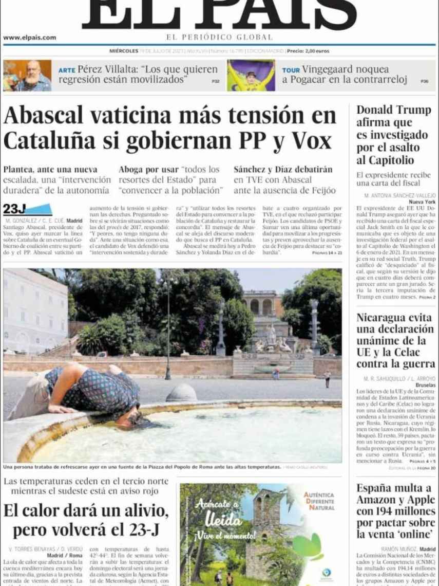 Portada de 'El País' de 19 de julio de 2023