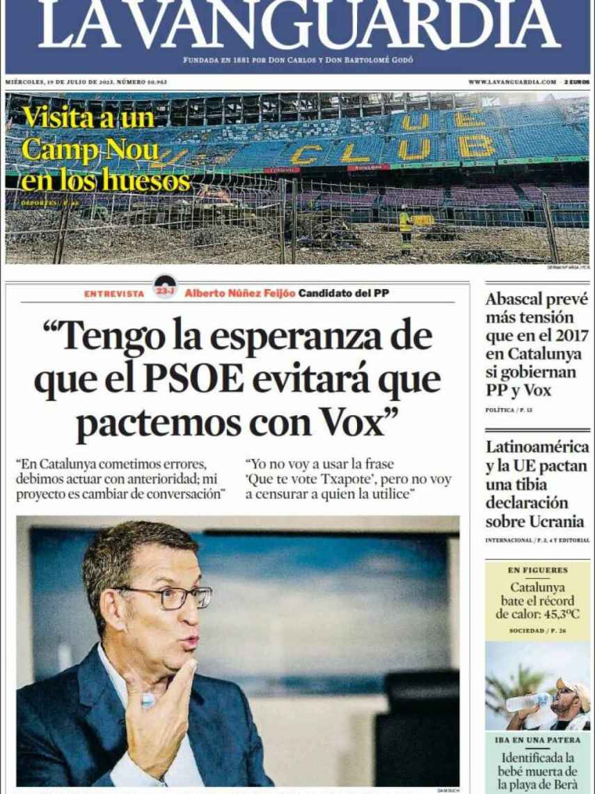 Portada de 'La Vanguardia' de 19 de julio de 2023