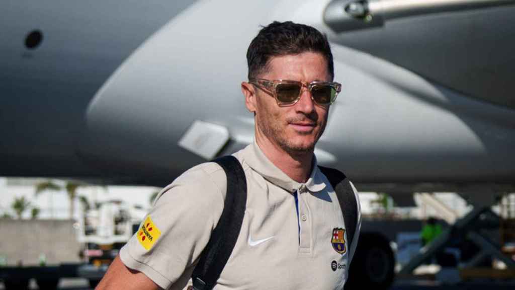 Lewandowski, en su llegada a Estados Unidos para la gira del Barça