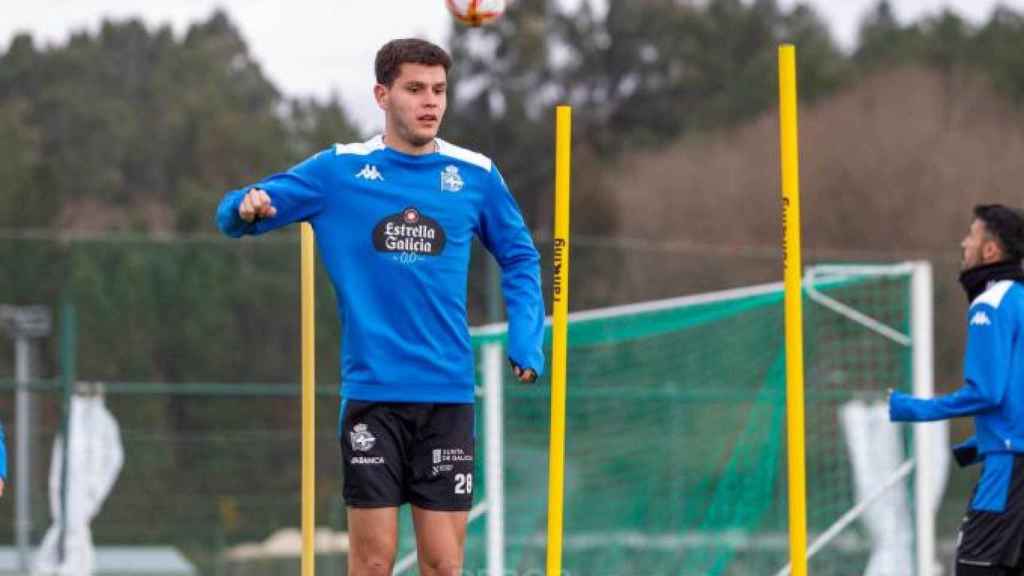 Trilli en un entreno con el Deportivo