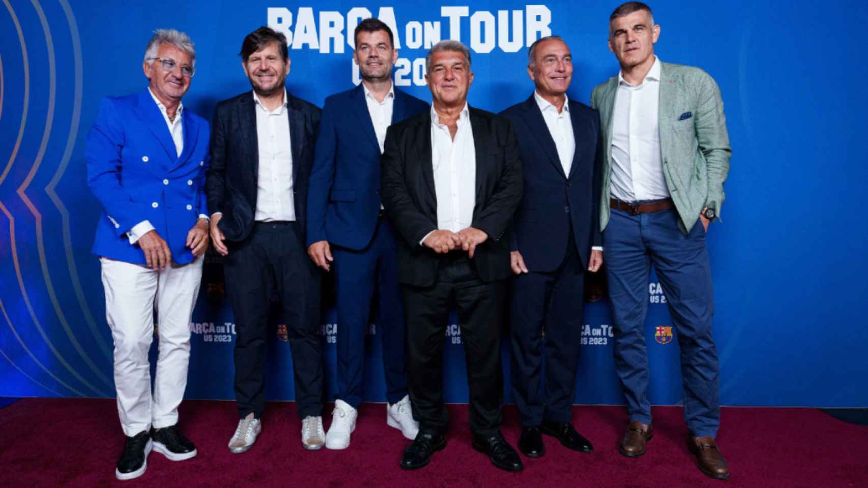 Joan Laporta, Enric Masip, Mateu Alemany, Rafa Yuste, Xavier Puig y Joan Solé en la cena de bienvenida en Los Ángeles