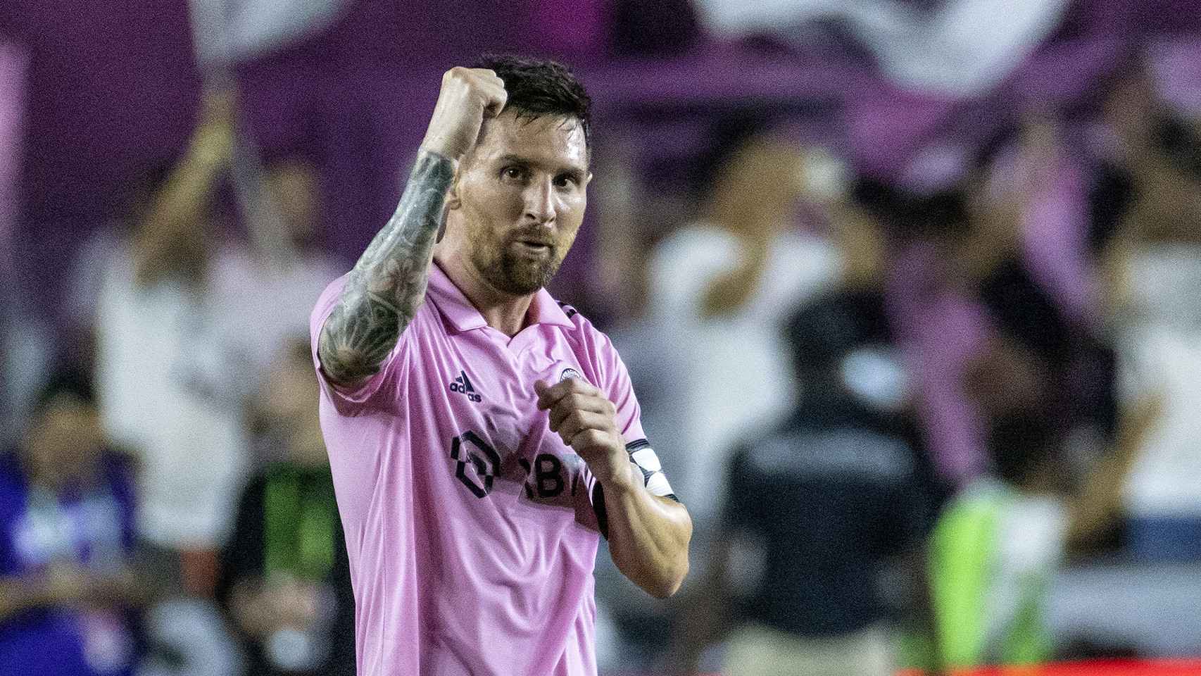 Messi festeja su primer gol con la camiseta del Inter Miami