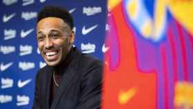 Pierre-Emerick Aubameyang, el día de su presentación como jugador del Barça