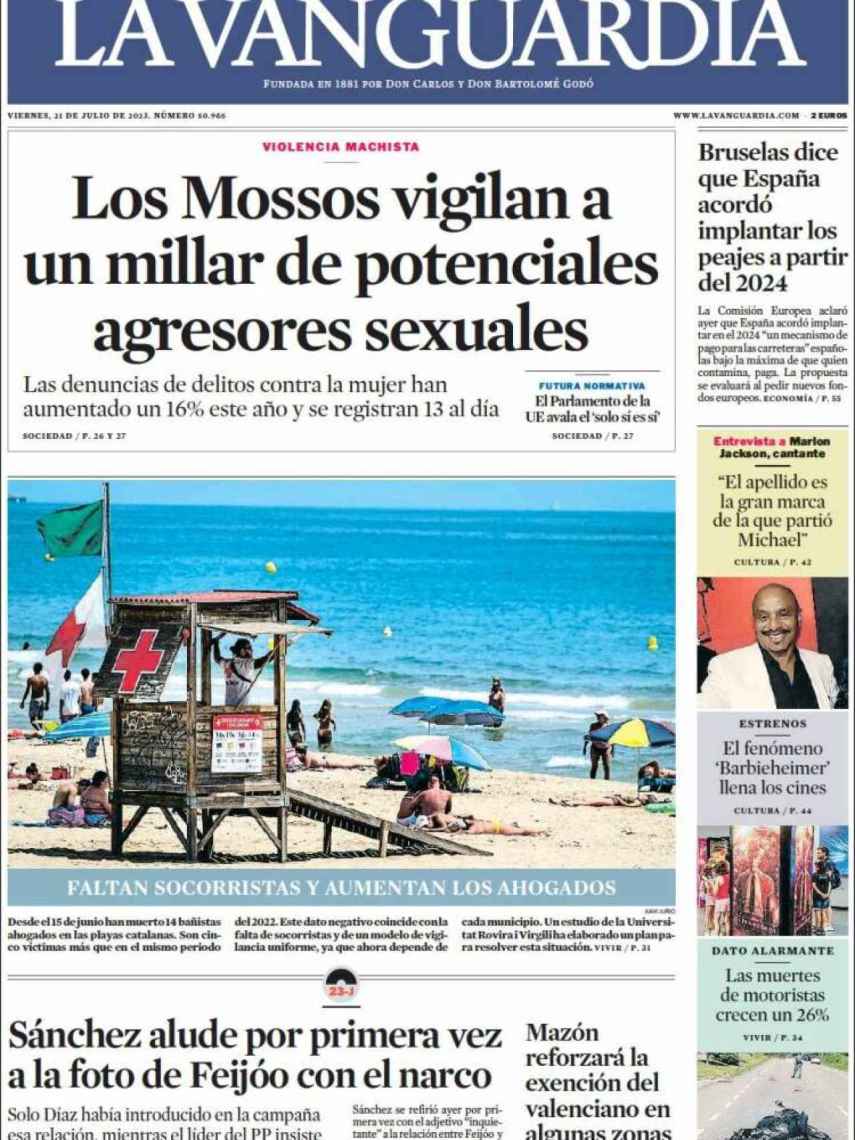 Portada de 'La Vanguardia' de 25 de julio de 2023