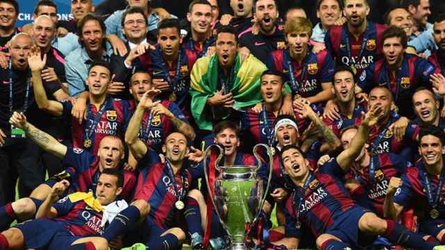 La euforia de los jugadores del Barça tras conquistar la Champions League 2014-15