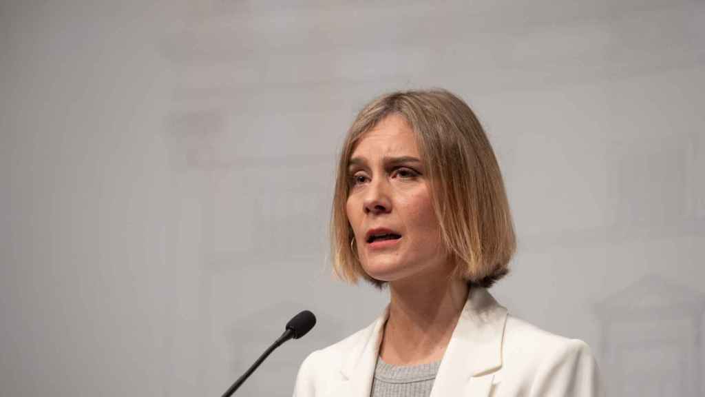 La líder de los Comuns en el Parlament, Jéssica Albiach, durante una rueda de prensa