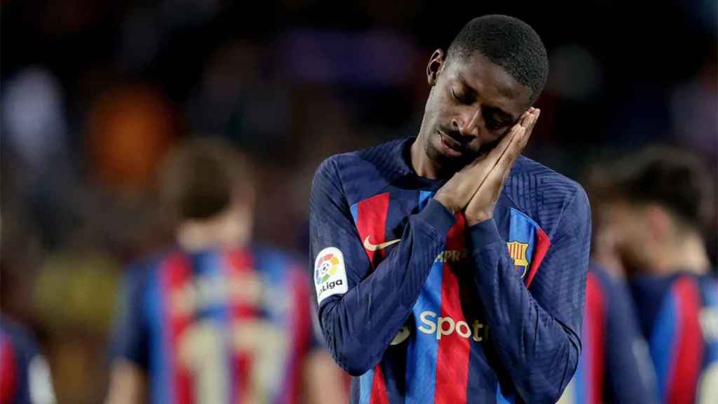 Ousmane Dembelé, celebrando un gol con la camiseta del Barça