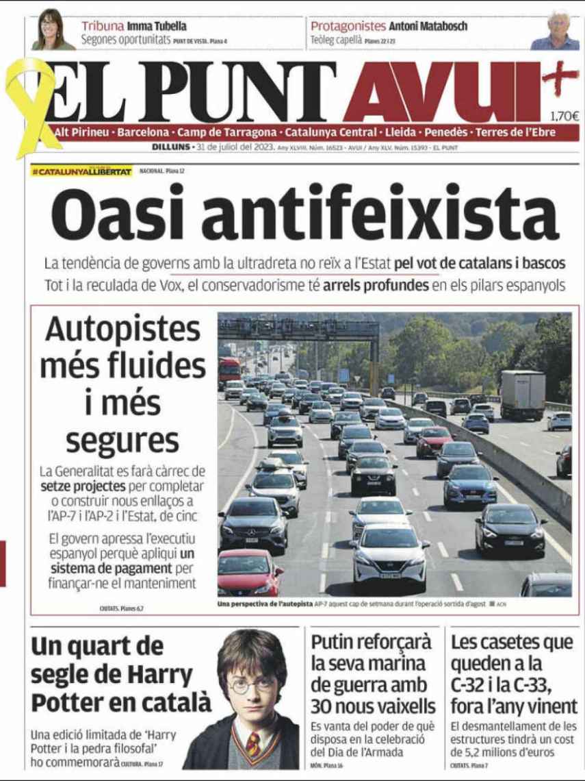 Portada de 'El Punt Avui' de 31 de julio de 2023