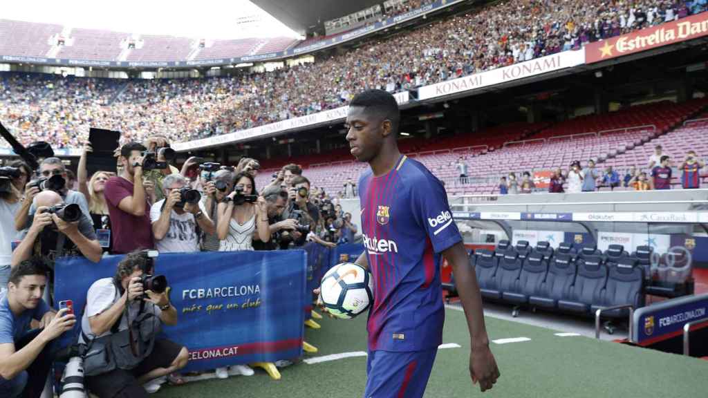 Dembelé en su presentación como jugador del Barça