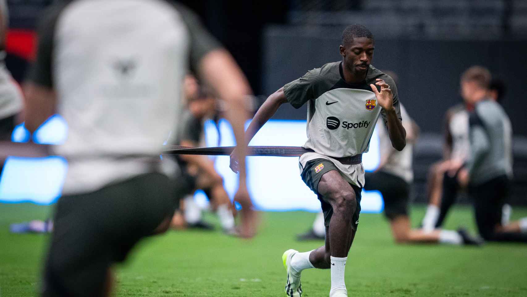 Ousmane Dembelé, durante su último entrenamiento con el Barça