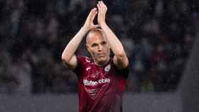 Andrés Iniesta, durante el amistoso disputado entre el Barça y Vissel Kobe