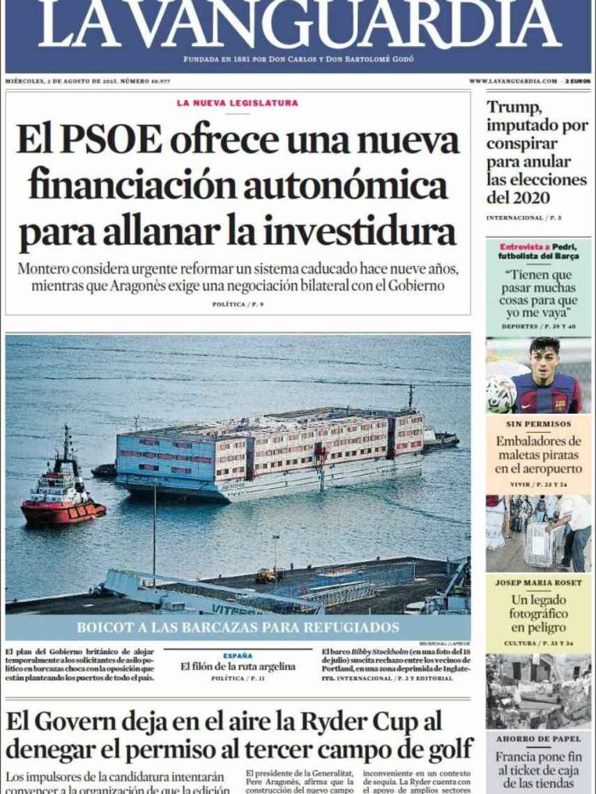 Portada de 'La Vanguardia' de 2 de agosto de 2023