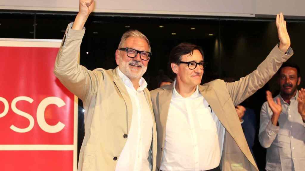 El primer secretario del PSC, Salvador Illa, y el alcaldable de Lleida, Fèlix Larrosa.