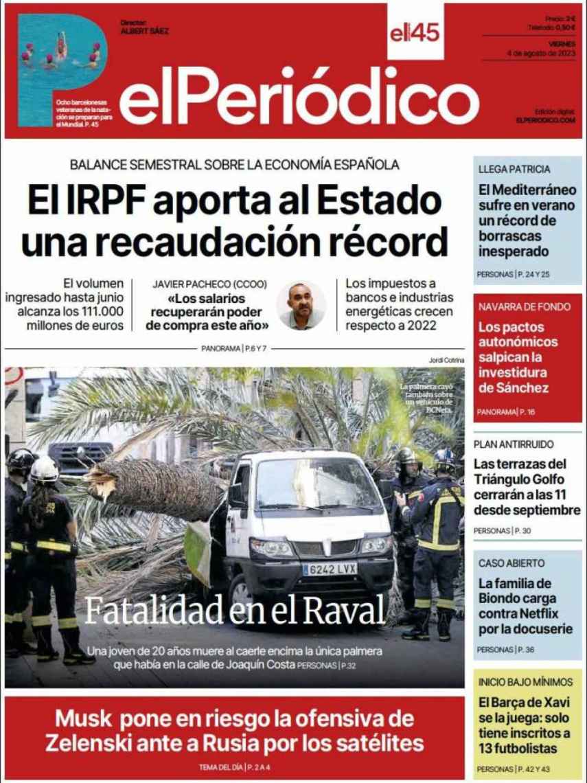 Portada de 'El Periódico' de 4 de agosto de 2023