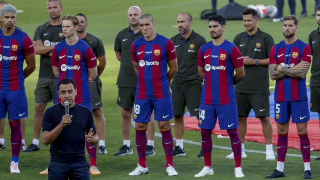 Xavi Hernández, durante la presentación de los jugadores en el Gamper