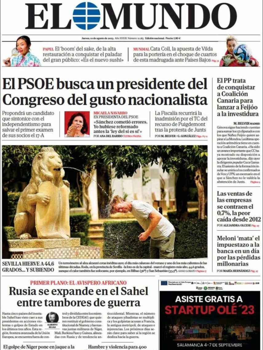 Portada de 'El Mundo' de 10 de agosto de 2023