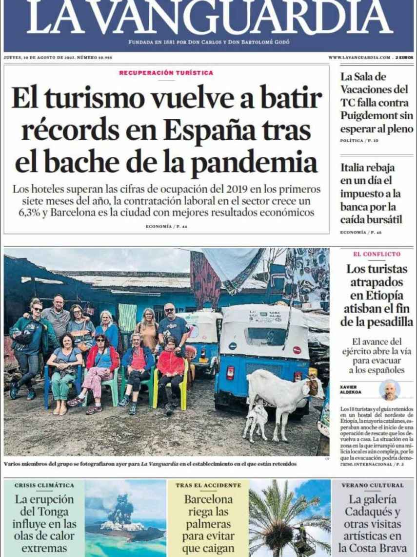 Portada de 'La Vanguardia' de 10 de agosto de 2023