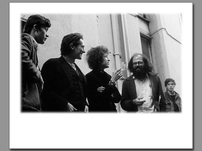 Robbie Robertson, Michael McClure, Bob Dylan and Allen Ginsberg en San Francisco