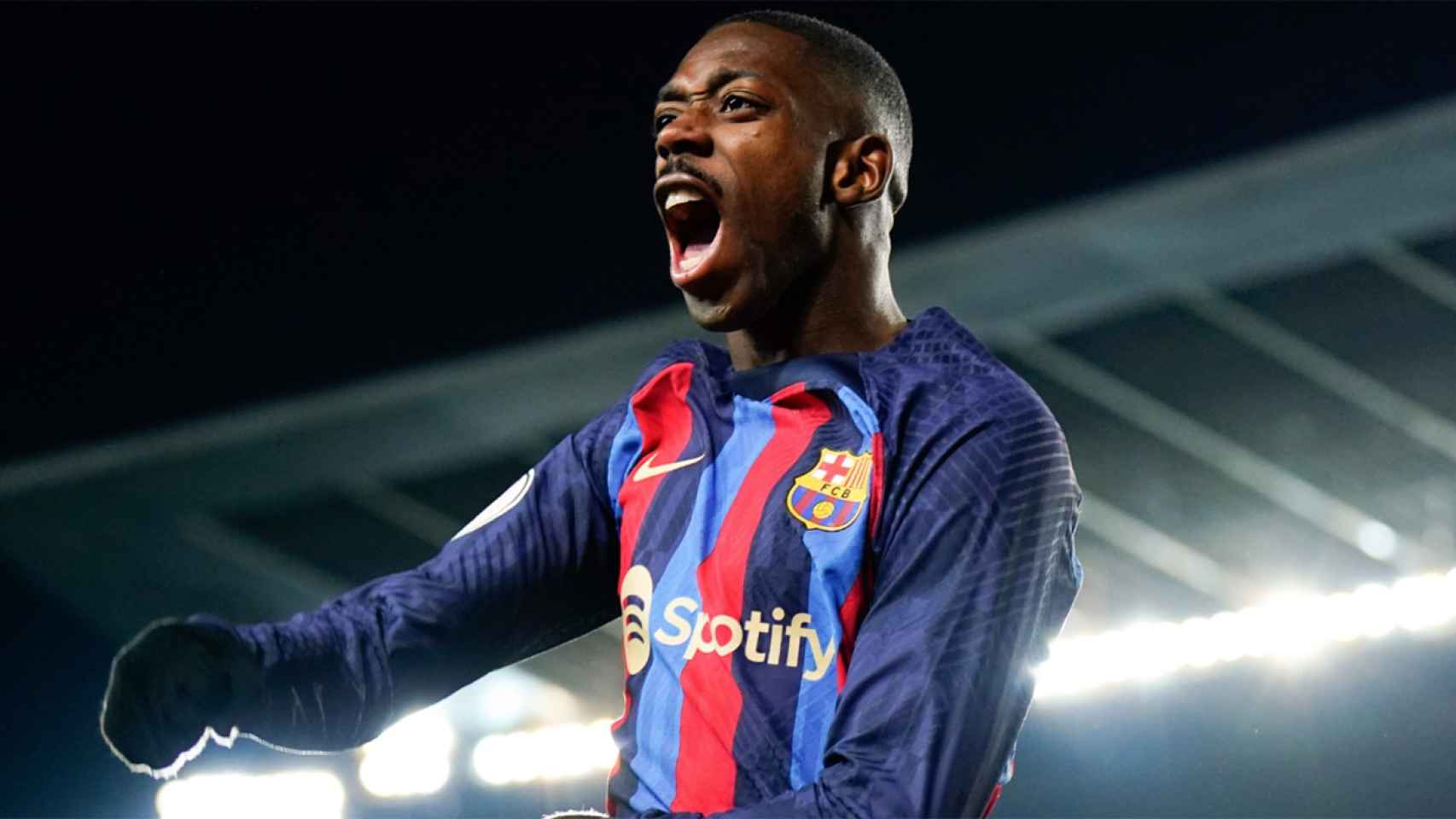 Ousmane Dembelé, celebrando un gol marcado con el FC Barcelona