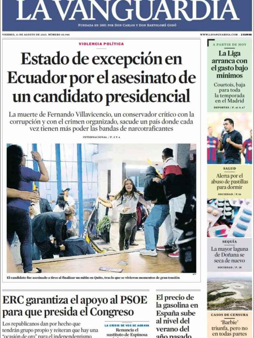 Portada de 'La Vanguardia' de 11 de agosto de 2023