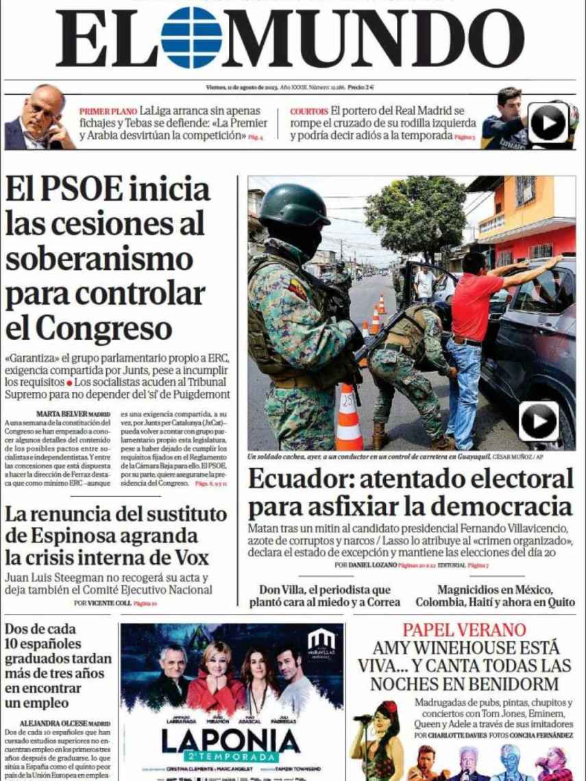 Portada de 'El Mundo' de 11 de agosto de 2023