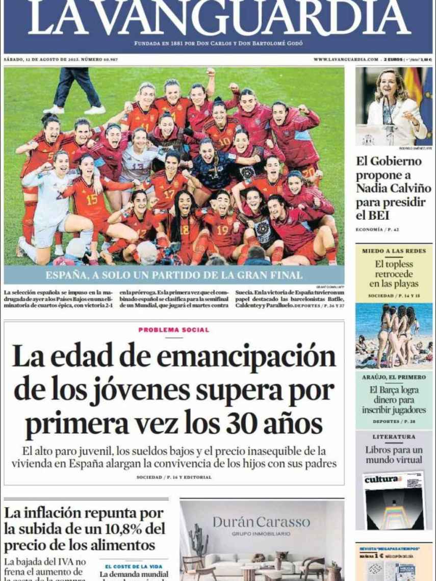 Portada de 'La Vanguardia' de 12 de agosto de 2023