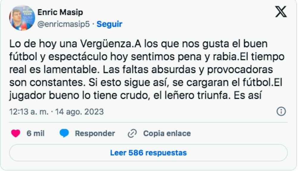 Tuit de Enric Masip sobre el arbitraje de Soto Grado