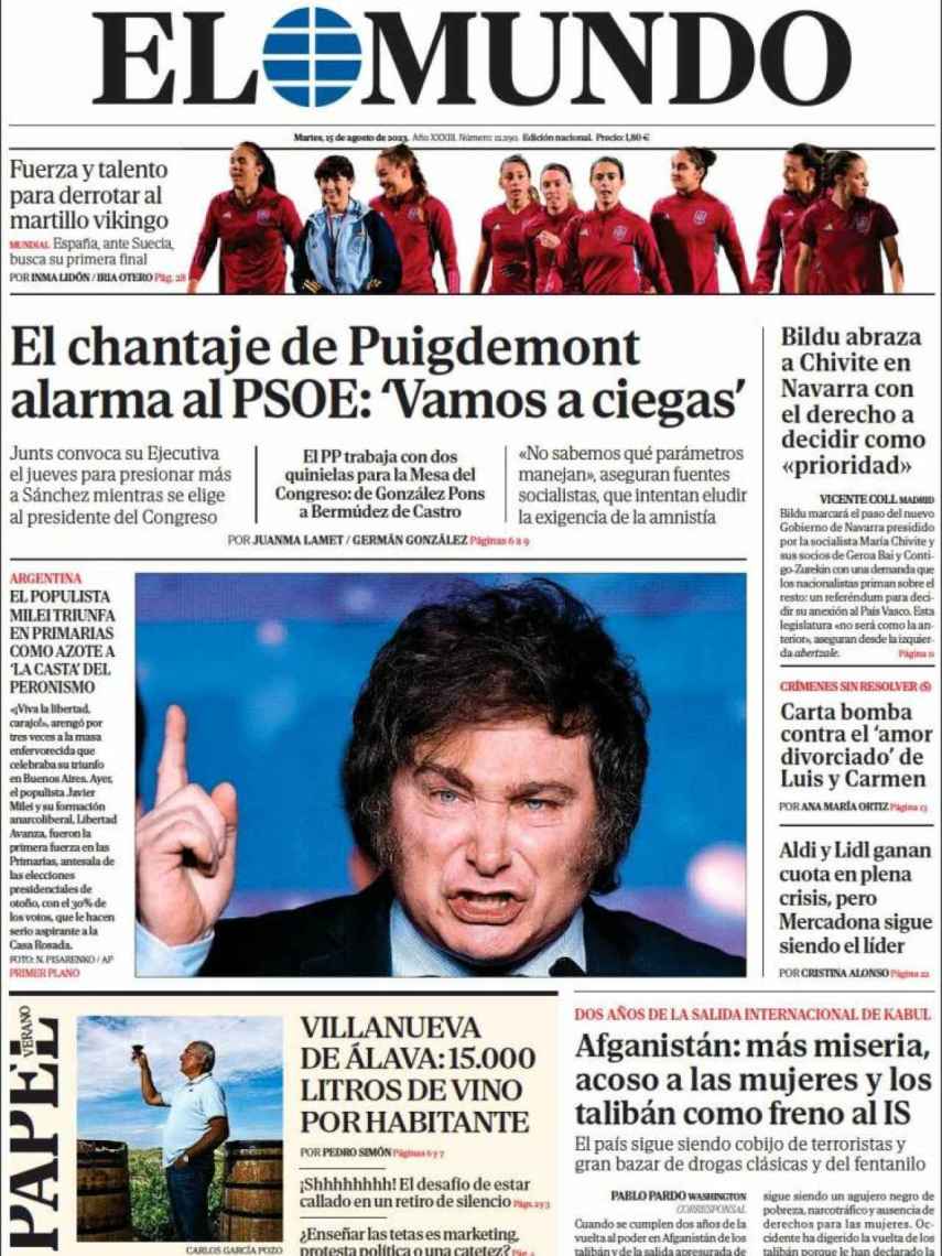 Portada de 'El Mundo' del 15 de agosto de 2023