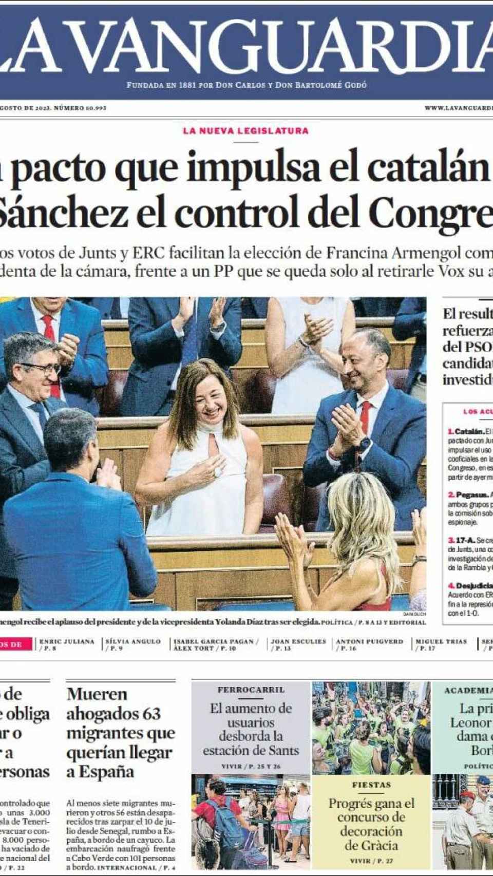 Portada de 'La Vanguardia' del 18 de agosto de 2023
