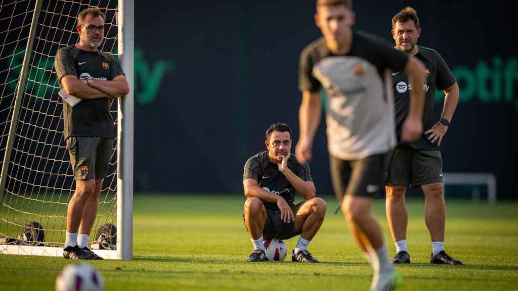 Xavi Hernández, durante un entrenamiento del FC Barcelona en la Ciutat Esportiva