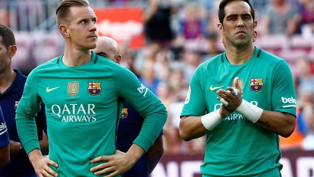 Bravo y Ter Stegen en la fiesta de presentación del Gamper, en 2014