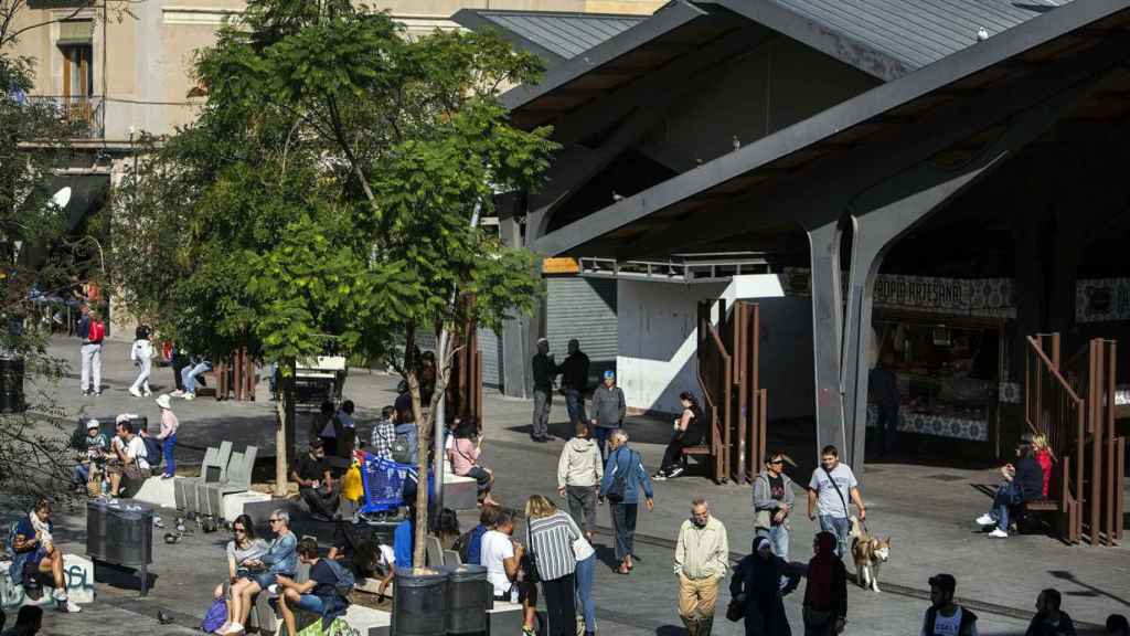 Imagen aérea de la Plaza de La Gardunya, acceso posterior al Mercado de La Boqueria