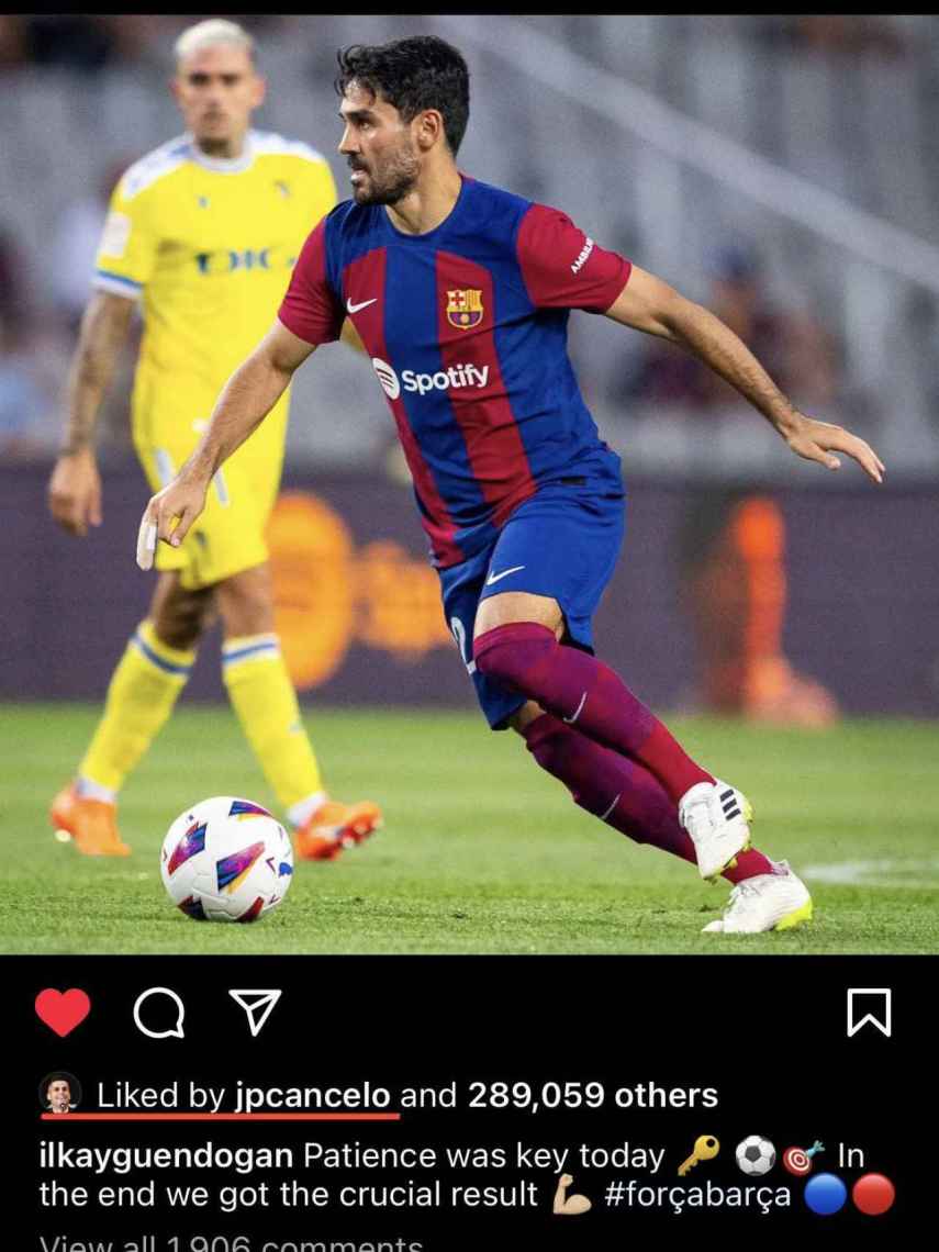 Joao Cancelo da 'like' a la publicación de Gundogan en Instagram