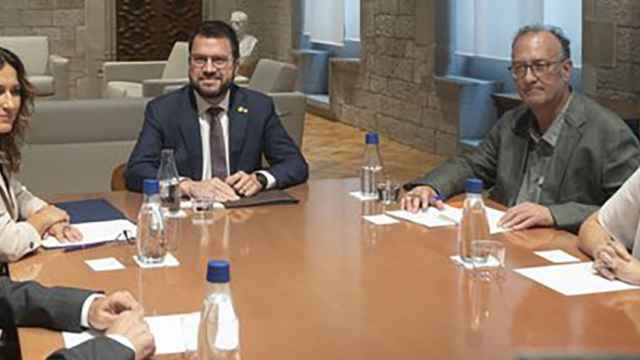 El presidente de Òmnium, Xavier Antich, durante una reunión con el presidente de la Generalitat, Pere Aragonès, en una imagen de archivo