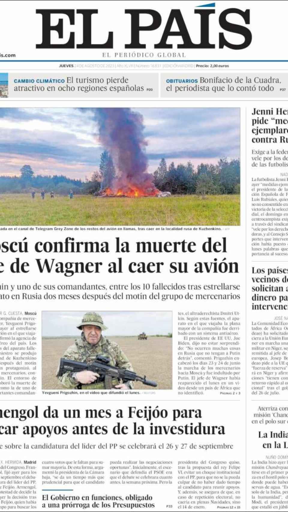 Portada de 'El Mundo' del 24 de agosto de 2023