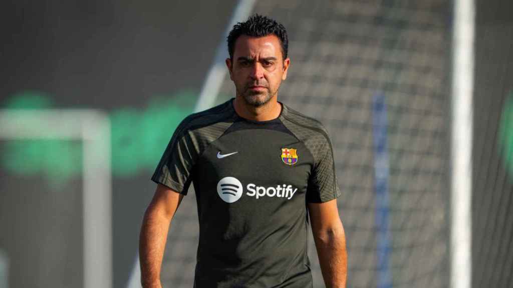 Xavi Hernández, durante un entrenamiento del Barça en la Ciutat Esportiva