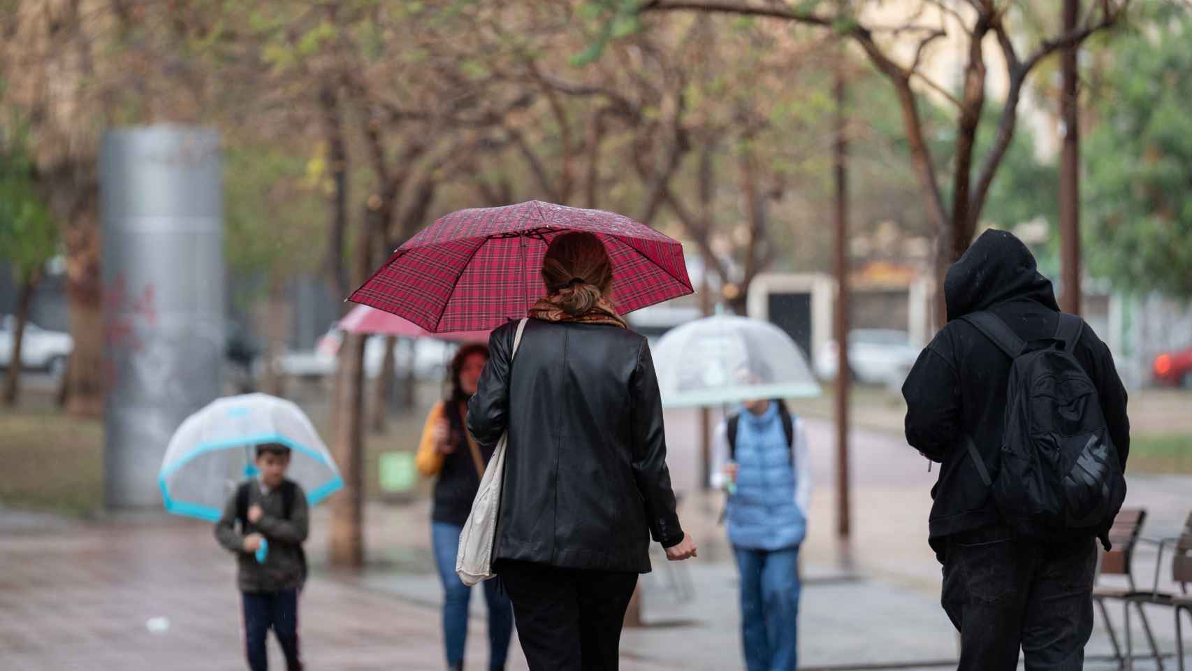 Varias personas con paraguas pasean por una de las calles de la ciudad, a 12 de mayo de 2023, en Barcelona