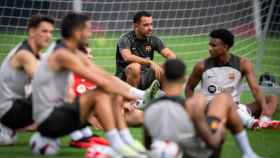 Xavi Hernández, en un entrenamiento del Barça