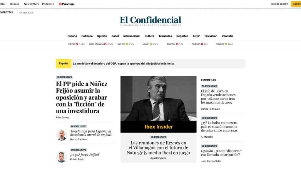 Portada de 'El Confidencial' de 4 de septiembre de 2023