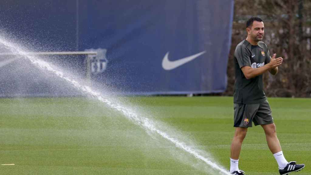 Xavi Hernández, durante una sesión de entrenamiento con el FC Barcelona