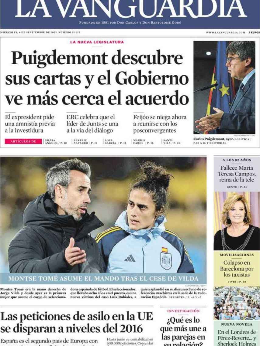 Portada de 'La Vanguardia' de 6 de septiembre de 2023