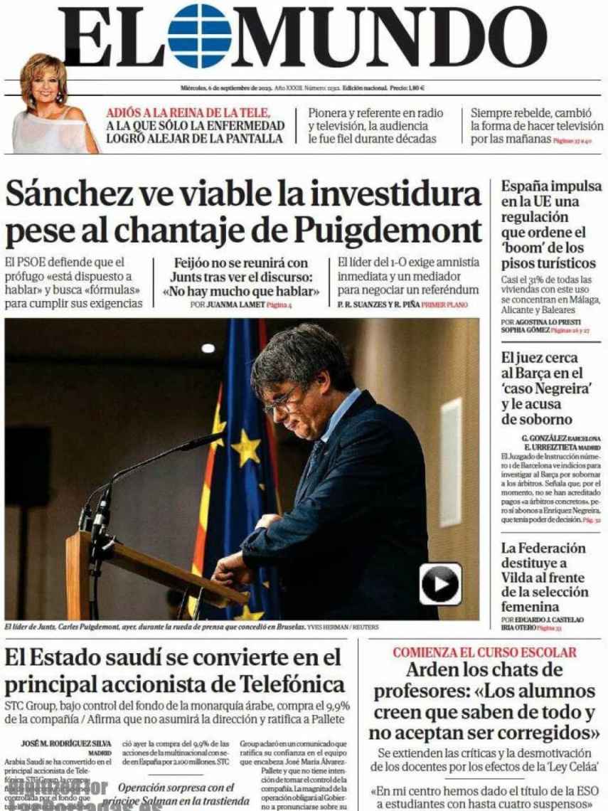 Portada de 'El Mundo' de 6 de septiembre de 2023