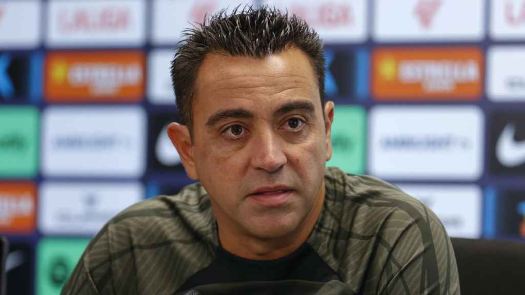 Xavi Hernández, durante una rueda de prensa con el FC Barcelona