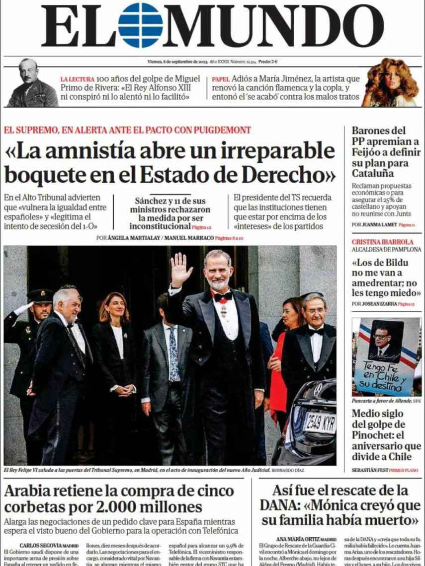 Portada de 'El Mundo' de 8 de septiembre de 2023